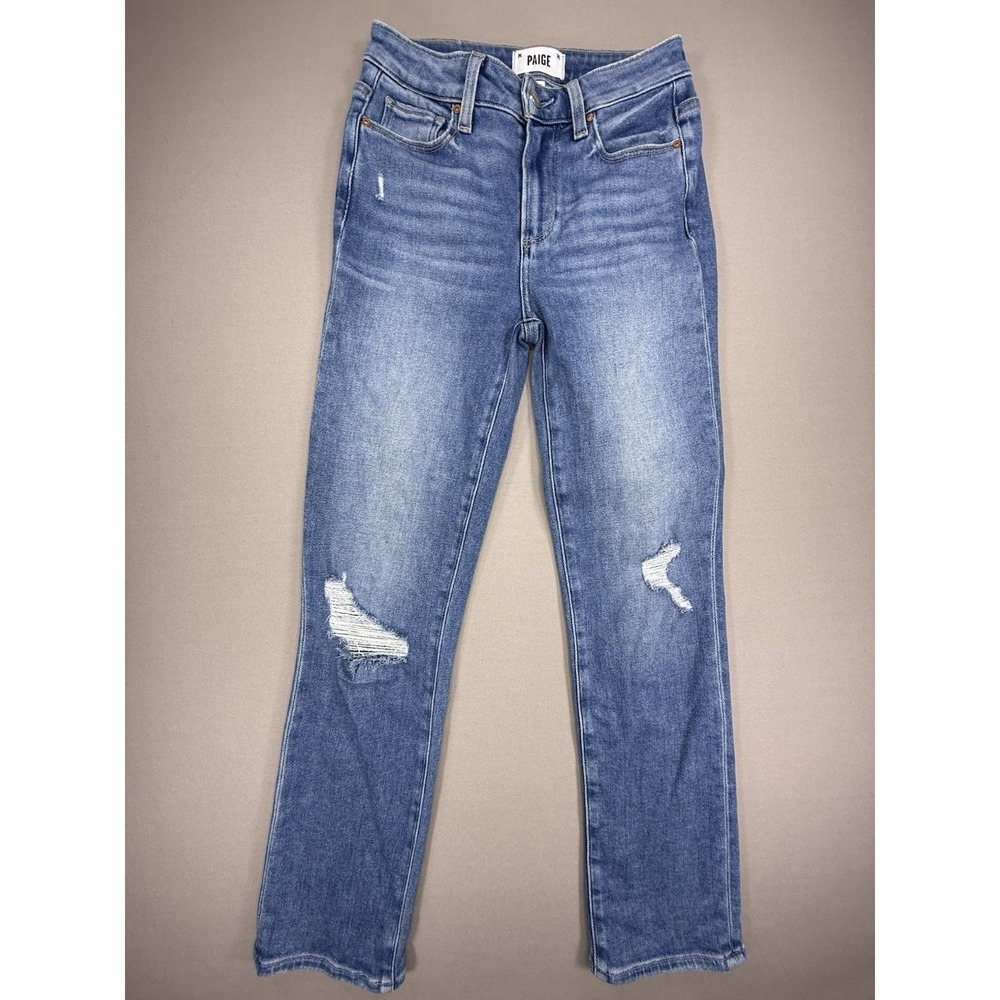 Paige Jeans Womens 25 Cindy Straight Leg Denim Distressed Ankle Medium Wash Blue